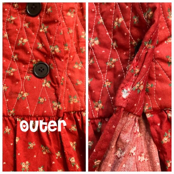 70's Vintage Red Green Velveteen Calico Prairie Maxi Skirt *FLAWS - Picture 5 of 10